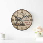 Funny Deer Hunter Cabin Hunting Joke Gift Lodge ラージ壁時計 (ホーム)