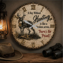 Funny Deer Hunter Cabin Hunting Joke Gift Lodge ラージ壁時計
