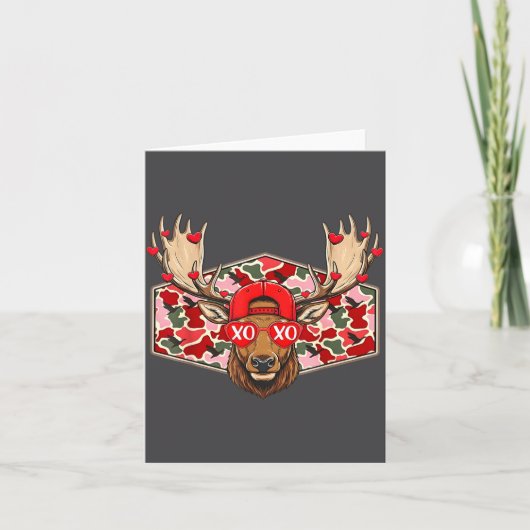 Funny Deer Hunting Buck Camo Valentines Day Men Wo カード (正面)