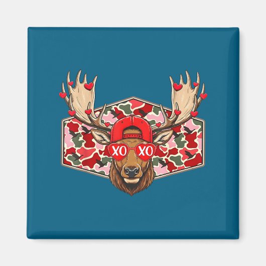 Funny Deer Hunting Buck Camo Valentines Day Men Wo マグネット (正面)