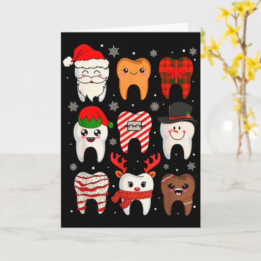 Funny Dental Christmas Teeth Cute Xmas Dentist Squ カード (黄色い花)