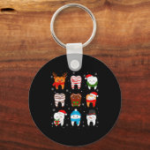Funny Dental Christmas Teeth Cute Xmas Dentist Squ キーホルダー (正面)
