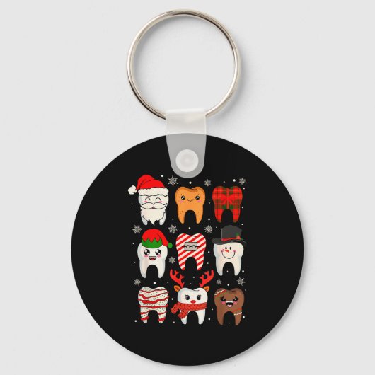 Funny Dental Christmas Teeth Cute Xmas Dentist Squ キーホルダー (正面)