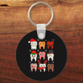 Funny Dental Christmas Teeth Cute Xmas Dentist Squ キーホルダー (正面)