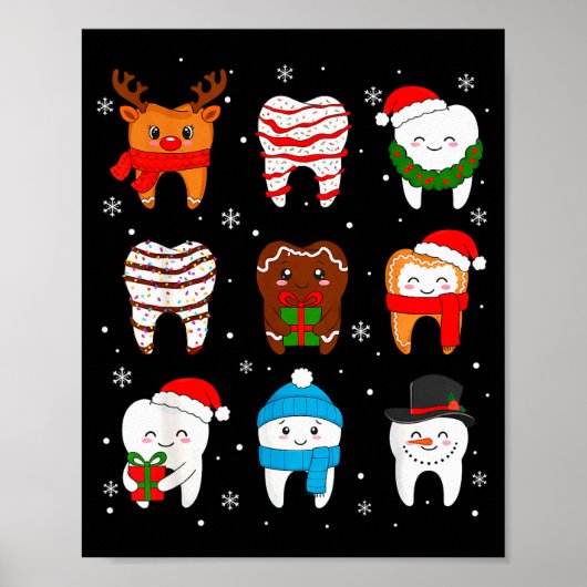 Funny Dental Christmas Teeth Cute Xmas Dentist Squ ポスター (正面)