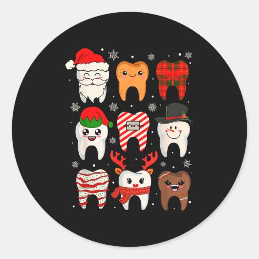 Funny Dental Christmas Teeth Cute Xmas Dentist Squ ラウンドシール (正面)