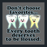 Funny Dental Office Artwork ポスター<br><div class="desc">Cool art prints for the dentist's office. Remind patients to brush and floss with a funny custom kawaii art print for the dental office.  Two happy kawaii art teeth and one sad yellow cracked one remind everyone to brush and floss everyday. Clean teeth are healthy,  happy teeth!</div>