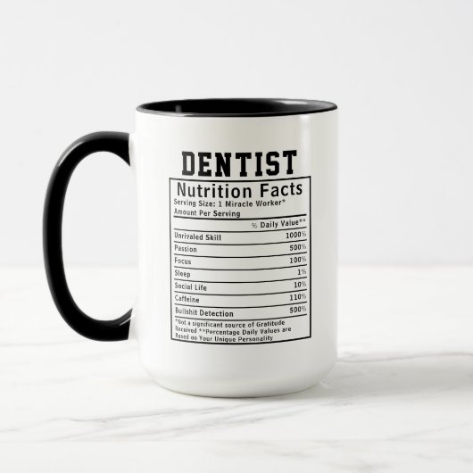 Funny Dentist Nutrition Facts Staff Worker Gift マグカップ (左)