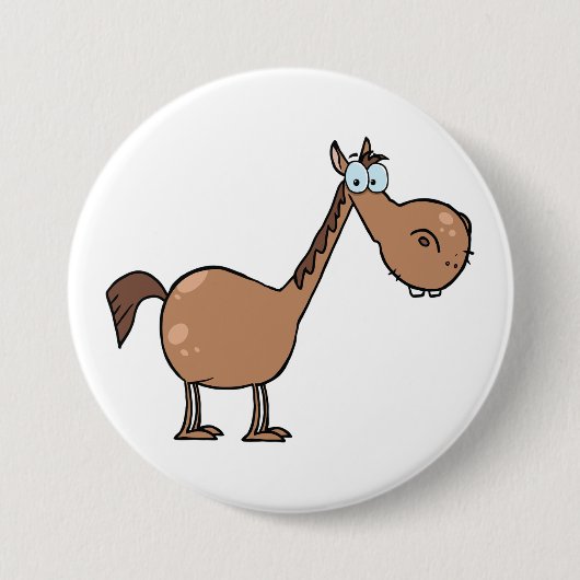 Funny Derpy Horse Silly Brown Stallion 缶バッジ (正面)