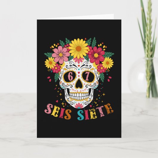 Funny Dia De Los Muertos Sugar Skull Seis Siete 67 カード (正面)
