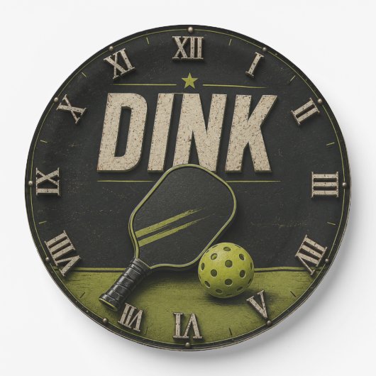 Funny Dink Rustic Vintage Pickleball ペーパープレート (正面)