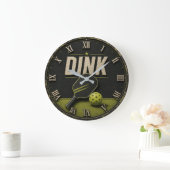 Funny Dink Rustic Vintage Pickleball ラージ壁時計 (ホーム)