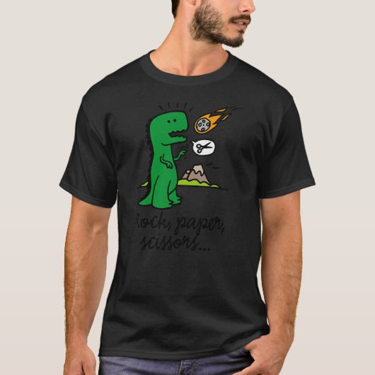 Funny dinosaur gift T-rex rock paper scissors mete Tシャツ (正面)