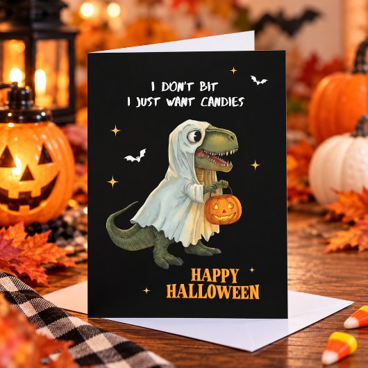 Funny Dinosaur Halloween Greeting Card シーズンカード