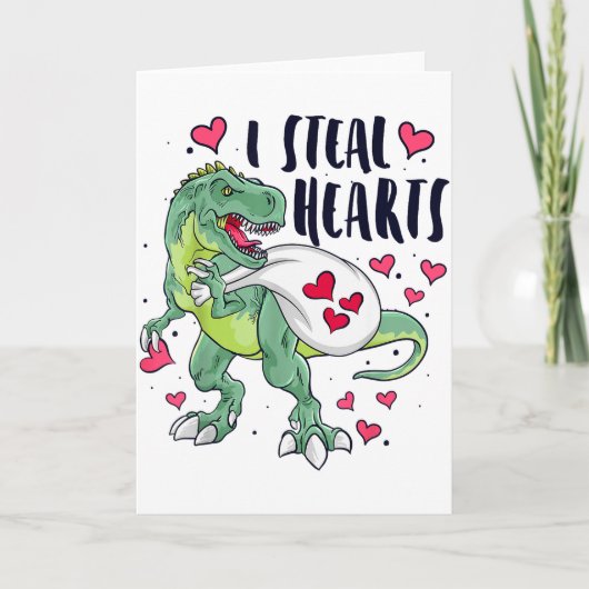 Funny Dinosaur Hearts Valentines Day T-rex  カード (正面)