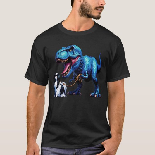 Funny Dinosaur Japanese Chin Walking Dog Lover Tシャツ (正面)