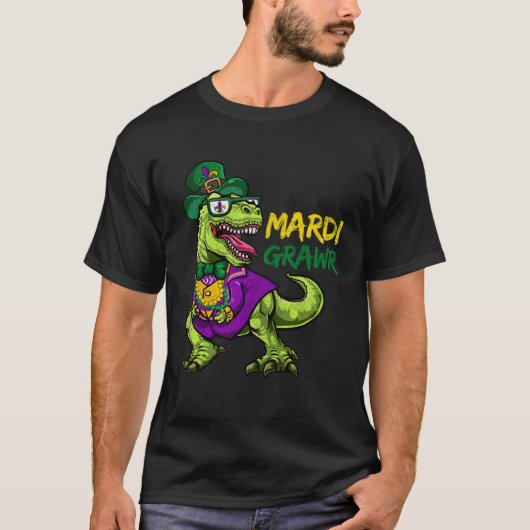 Funny Dinosaur Mardi Grawr Apparel New Orleans T R Tシャツ (正面)