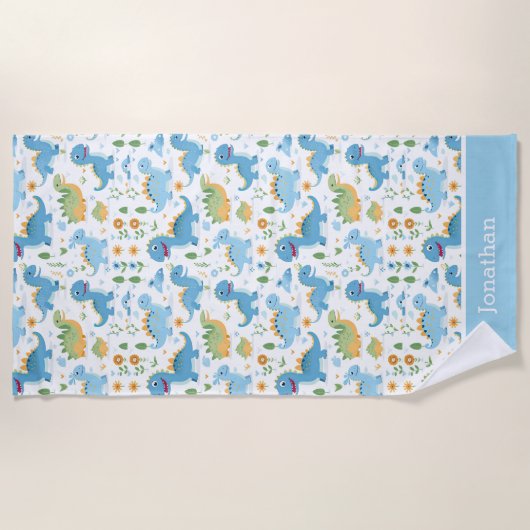 Funny Dinosaur Pattern kids summer ビーチタオル (正面)
