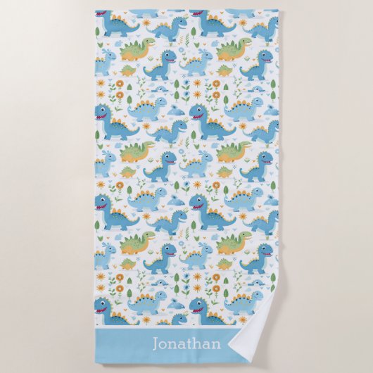 Funny Dinosaur Pattern kids summer ビーチタオル (正面)