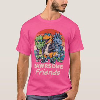 Funny Dinosaur Rawrsome Friends 90s Vintage Sunset Tシャツ
