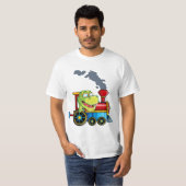 Funny Dinosaur Riding A Train Tyrannosaurus Dino B Tシャツ (正面フル)