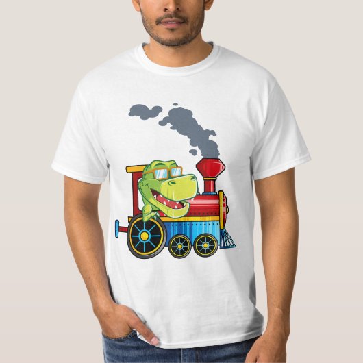 Funny Dinosaur Riding A Train Tyrannosaurus Dino B Tシャツ (正面)