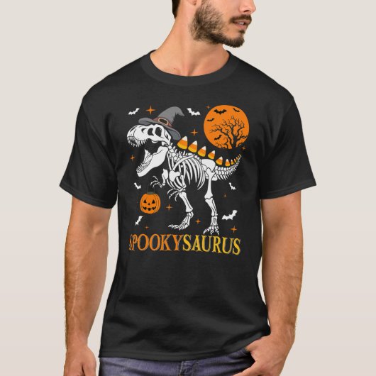 Funny Dinosaur Spookysaurus Candy Corn Halloween T Tシャツ (正面)