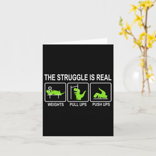 Funny Dinosaur Sports Gym Bench Press Pull-ups Pus カード (黄色い花)