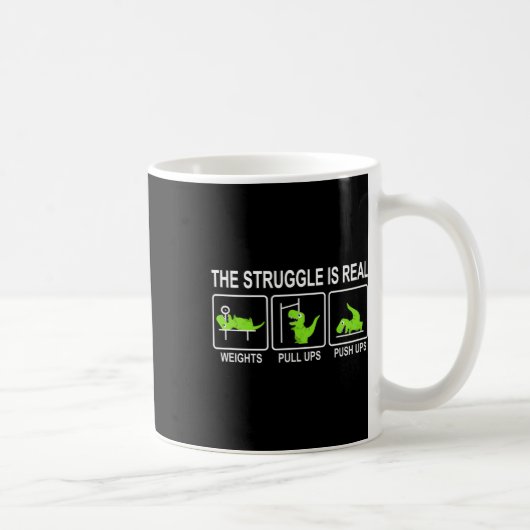 Funny Dinosaur Sports Gym Bench Press Pull-ups Pus コーヒーマグカップ (右)