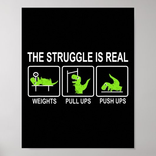Funny Dinosaur Sports Gym Bench Press Pull-ups Pus ポスター (正面)
