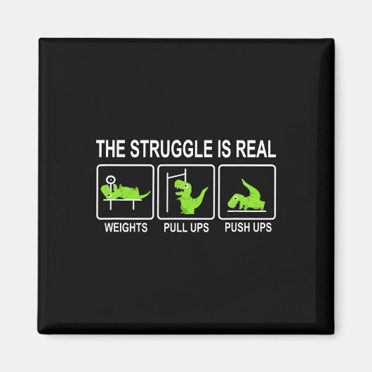 Funny Dinosaur Sports Gym Bench Press Pull-ups Pus マグネット (正面)