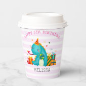 Funny Dinosaur Stomp Chomp and roar Birthday Girl 紙コップ (正面)