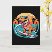 Funny Dinosaur Surfboard Beach Summer Surfing Trex カード (黄色い花)