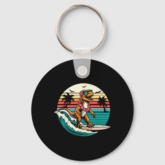 Funny Dinosaur Surfboard Beach Summer Surfing Trex キーホルダー (正面)