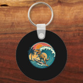 Funny Dinosaur Surfboard Beach Summer Surfing Trex キーホルダー (正面)