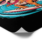 Funny Dinosaur Surfboard Beach Summer Surfing Trex ポスター (角)