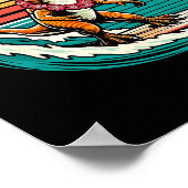 Funny Dinosaur Surfboard Beach Summer Surfing Trex ポスター (角)