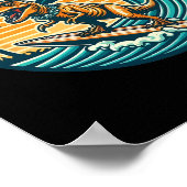 Funny Dinosaur Surfboard Beach Summer Surfing Trex ポスター (角)