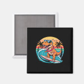 Funny Dinosaur Surfboard Beach Summer Surfing Trex マグネット (正面/裏面)