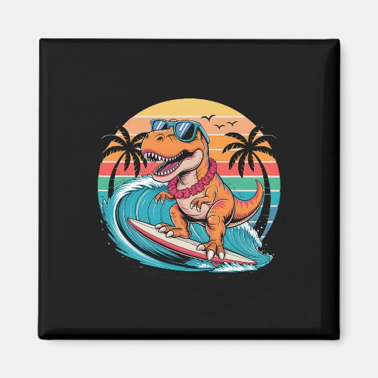 Funny Dinosaur Surfboard Beach Summer Surfing Trex マグネット (正面)