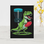 Funny Dinosaur T-rex Disc Golf Player Sket Golfer  カード (黄色い花)
