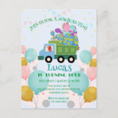 Funny dinosaur Trash truck Birthday party Name ポストカード (正面)