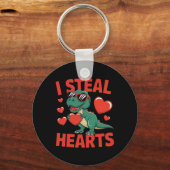 Funny Dinosaur Valentine Design With Hearts  キーホルダー (正面)