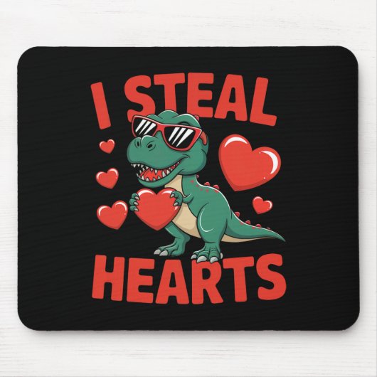 Funny Dinosaur Valentine Design With Hearts  マウスパッド (正面)
