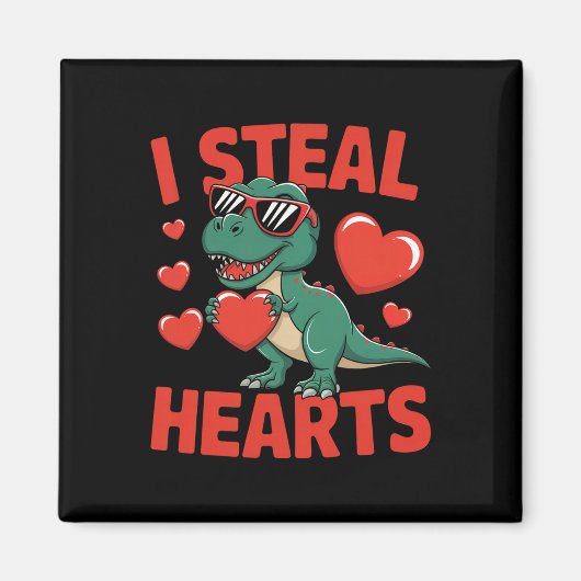 Funny Dinosaur Valentine Design With Hearts  マグネット (正面)