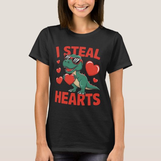 Funny Dinosaur Valentine Design With Hearts  Tシャツ (正面)