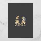 Funny Dinosaur Wedding Save the Date Gray Gold 箔招待状 (裏面)