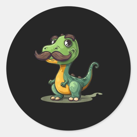 Funny Dinosaur With Mustache Beard For Adults And  ラウンドシール (正面)
