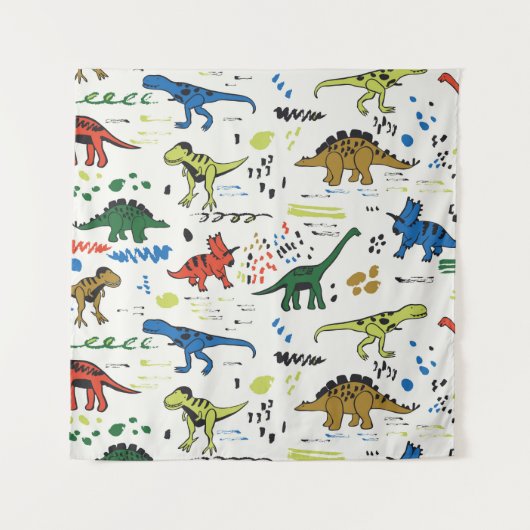 funny dinosaurs graphic color pattern タペストリー (正面)