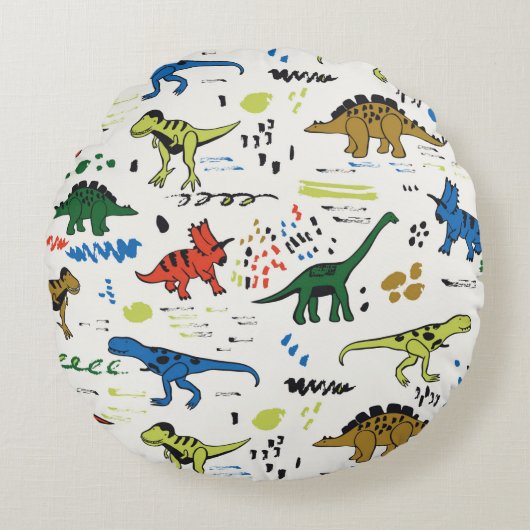 funny dinosaurs graphic color pattern ラウンドクッション (正面)